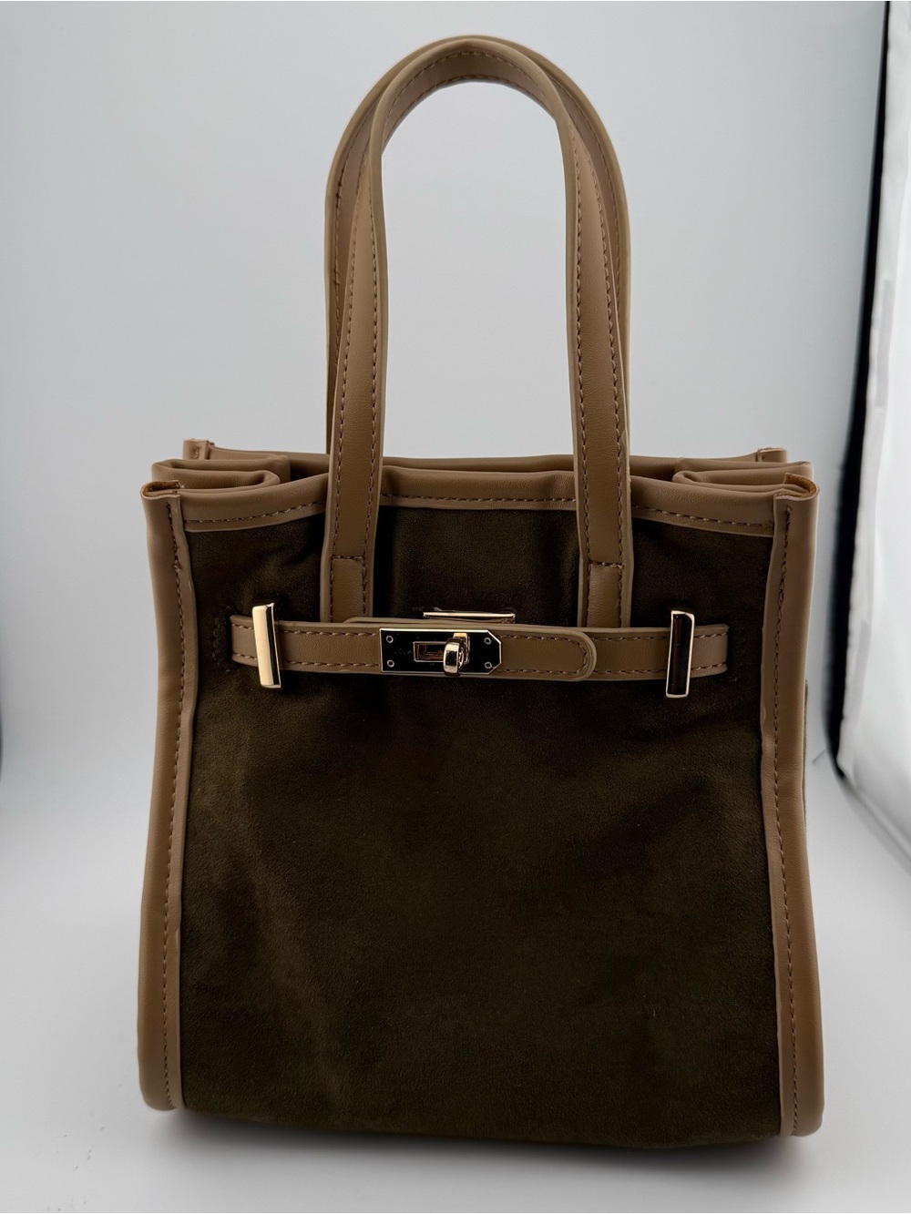 NWT Remi and Reid Green/Tan Faux Suede and Faux Leather Mini Tote and Crossbody